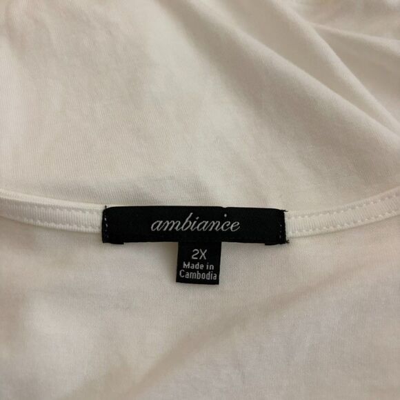 Ambiance T-Shirt Women's 2X Ivory Cream V-Neck Short Sleeve Boho Casual Shirt - Picture 7 of 9